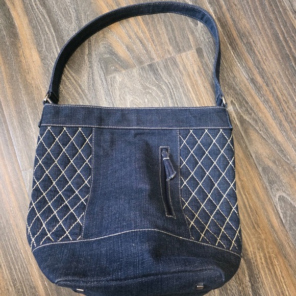 Vera Bradley Handbags - Vera Bradley Dark Wash Denim Diamond Lattice Embroidered Shoulder Bag Blue Hobo